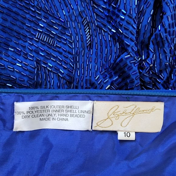 Vintage 90's Stephen Yearick Prom Dress Womens 10 Blue Beaded Halter - Picture 4 of 10